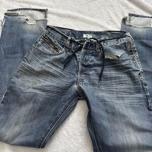 H&M Sliq Distressed Jeans 30 Y2K‎ Zipper Stud Medium Wash